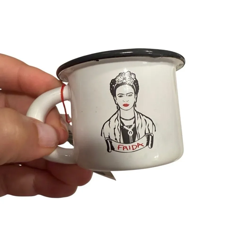 NWT Frida Kahlo Tin enamel Espresso Cup cdmx museum gift shop tourist memento